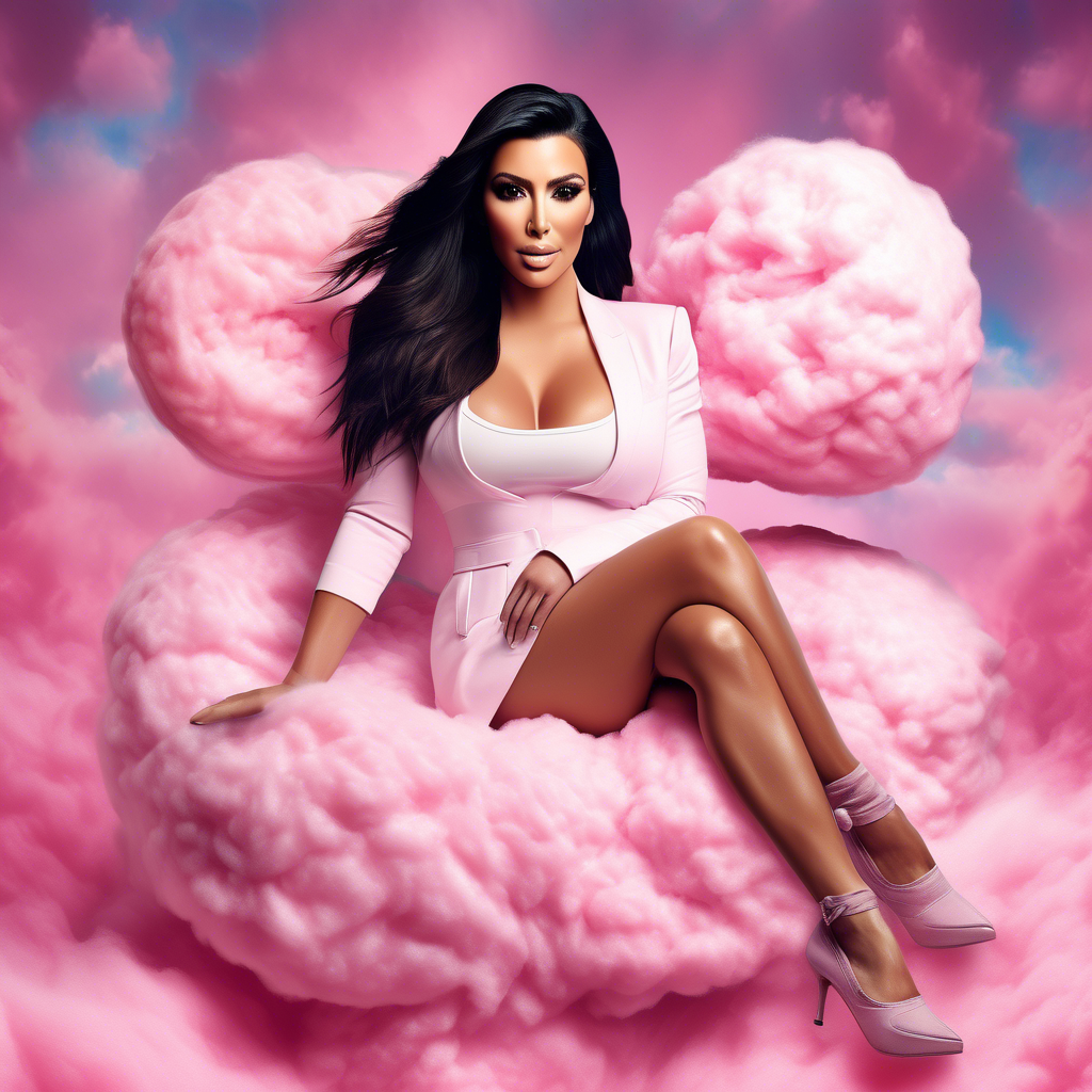 Kim Kardashian sitting on a cotton candy, the photo must be real