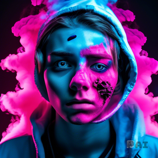 "A striking anti-vaping advertisement showing a distressed teenager with half their face covered in a toxic, neon pink-and-blue vape cloud, the other half revealing decaying, cracked skin with dark circles under their eyes. A shattered vape pen oozes black liquid in the foreground. The background transitions from a fake, colorful vape ad into a grim hospital scene. Highly detailed, cinematic lighting, hyper-realistic textures, dark moody tones with pops of unnatural neon. Bold sans-serif text reads: 'VAPING STEALS MORE THAN JUST YOUR BREATH.' Style: Photorealistic, social advocacy poster, high contrast, dramatic shadows.