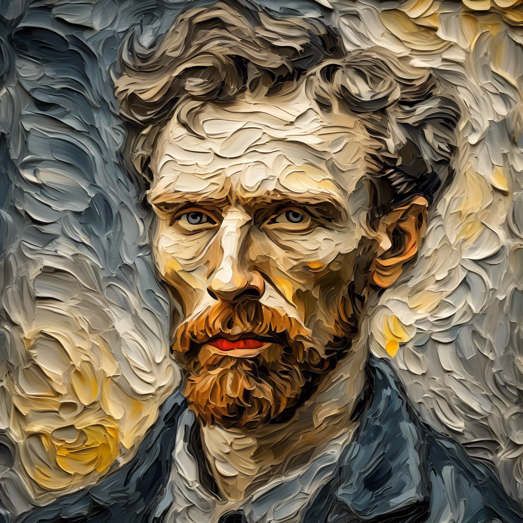Fusion between Grisaille and Thick impasto, Stunning Portrait art in the style of van gogh