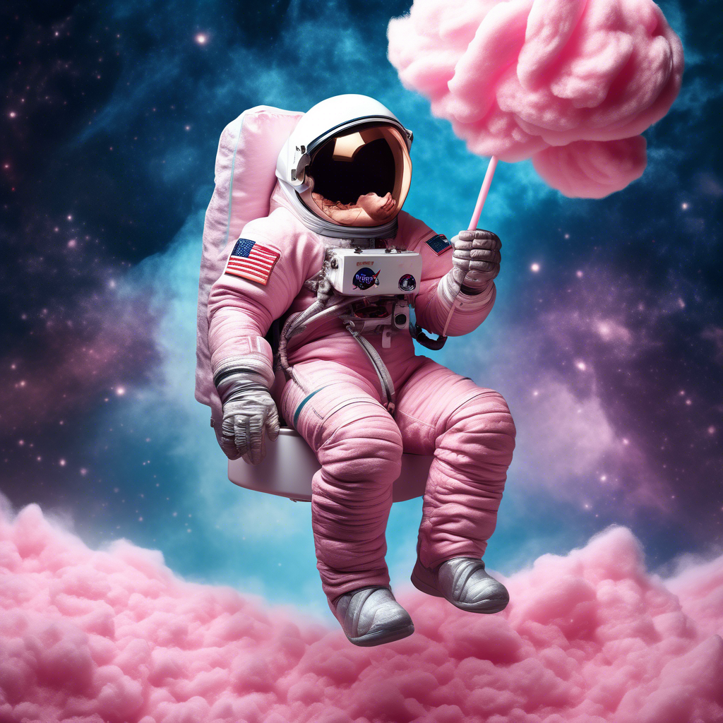 astronaut sitting on a cotton candy, the photo must be real