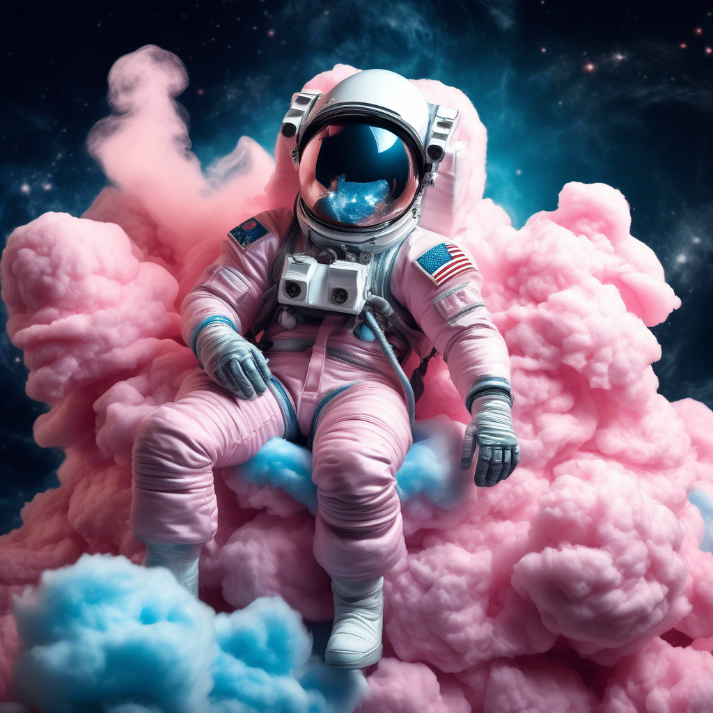 astronaut sitting on a cotton candy, the photo must be real