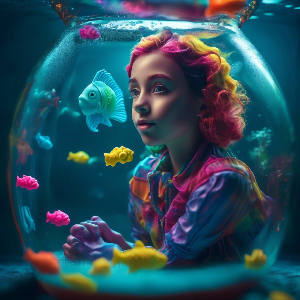 girl swimming in a fishbowl hyperrealistic, full body, detailed clothing, highly detailed, cinematic lighting, stunningly beautiful, intricate, sharp focus, f/1. 8, 85mm, (centered image composition), (professionally color graded), ((bright soft diffused light)), volumetric fog, trending on instagram, trending on tumblr, HDR 4K, 8K