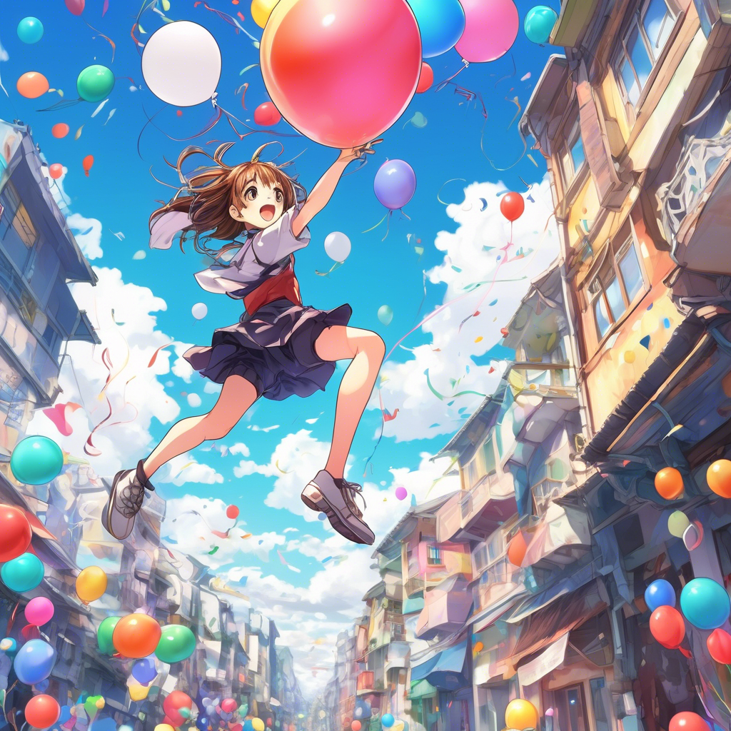 girl jumping into a balloon