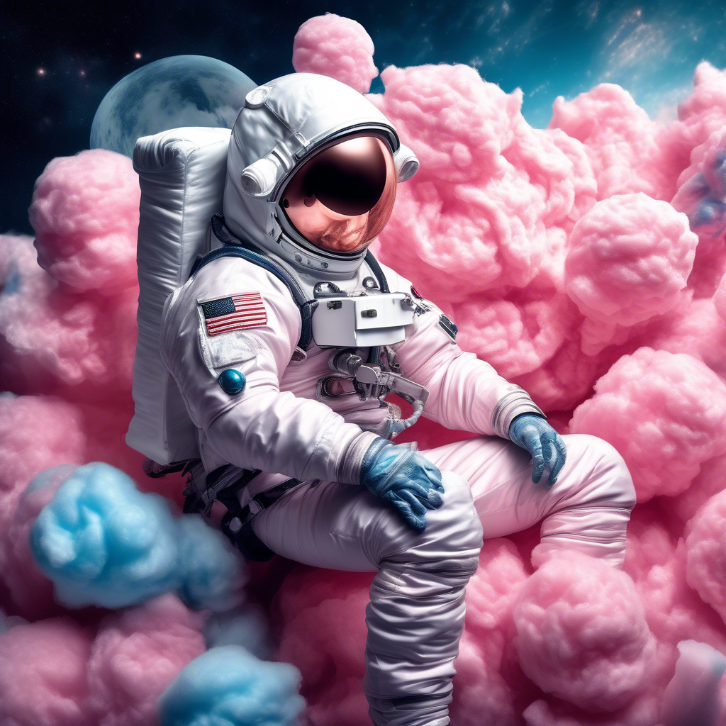 astronaut sitting on a cotton candy, the photo must be real