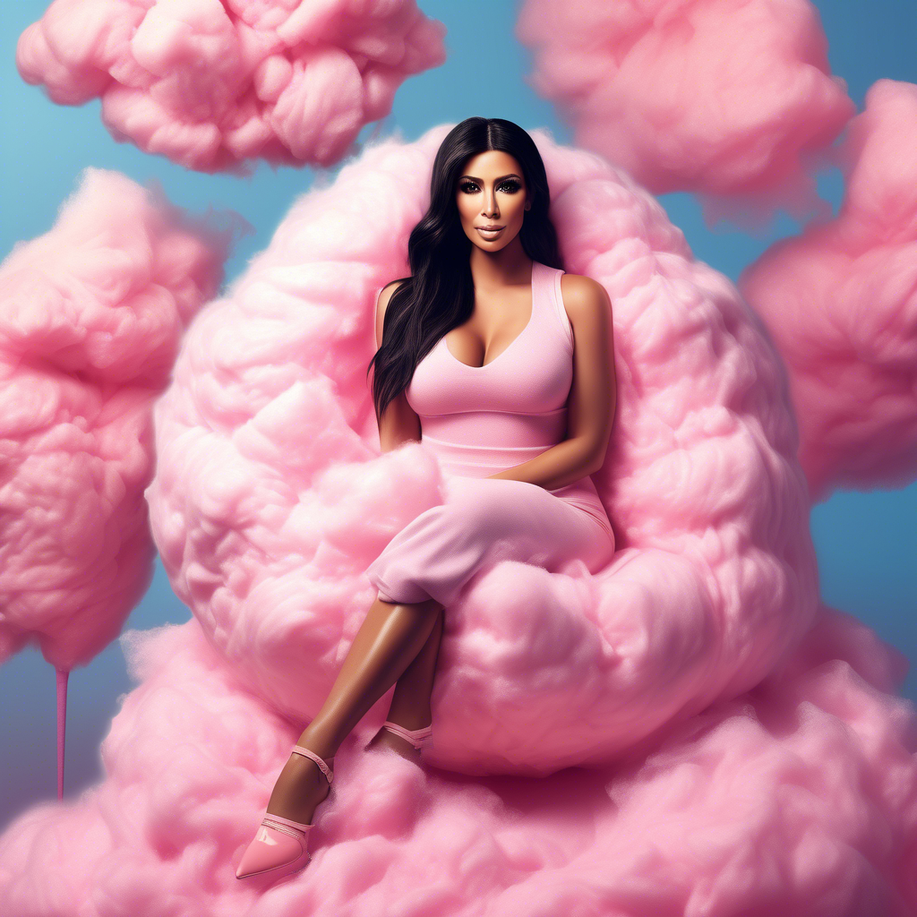 Kim Kardashian sitting on a cotton candy, the photo must be real