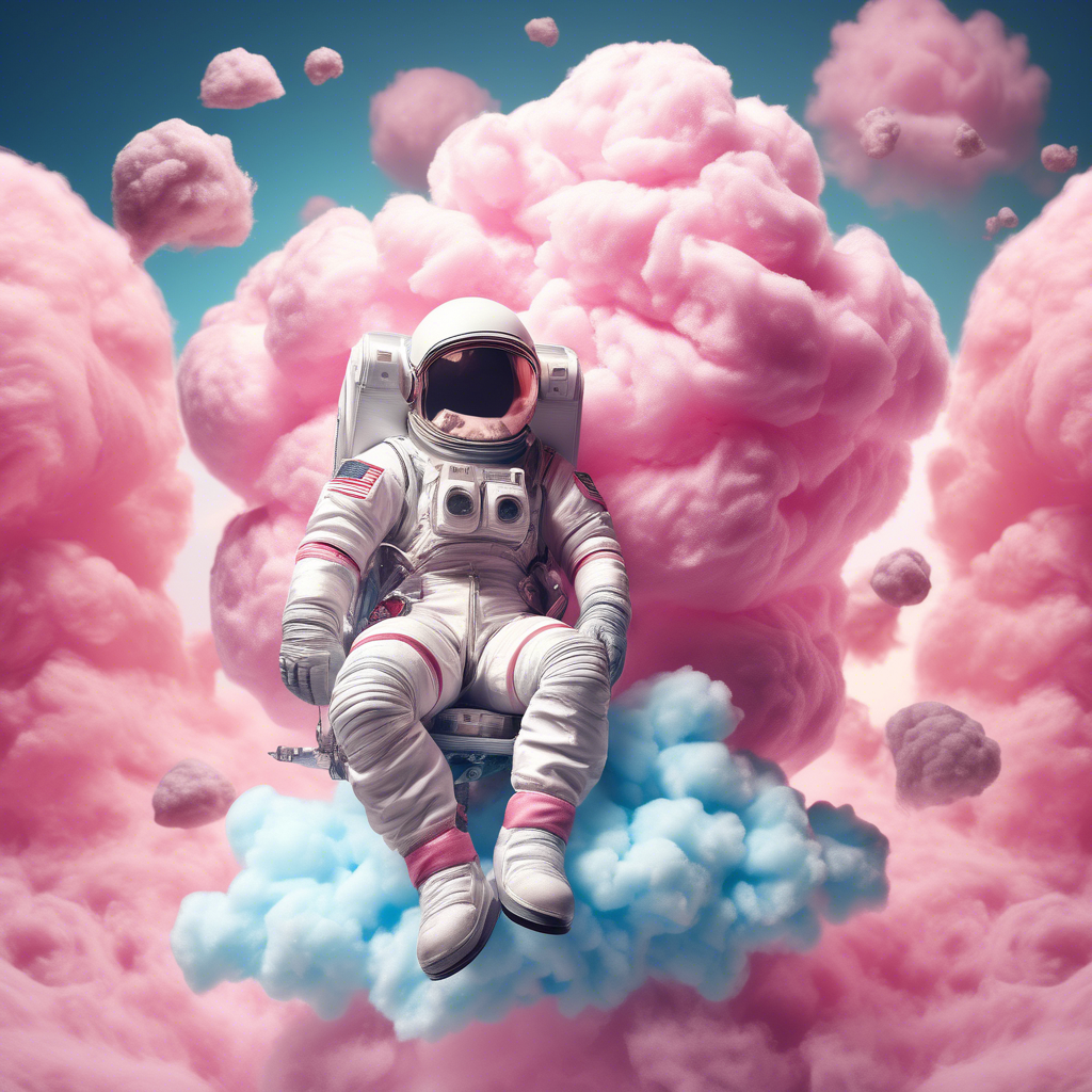astronaut sitting on a cotton candy, the photo must be real