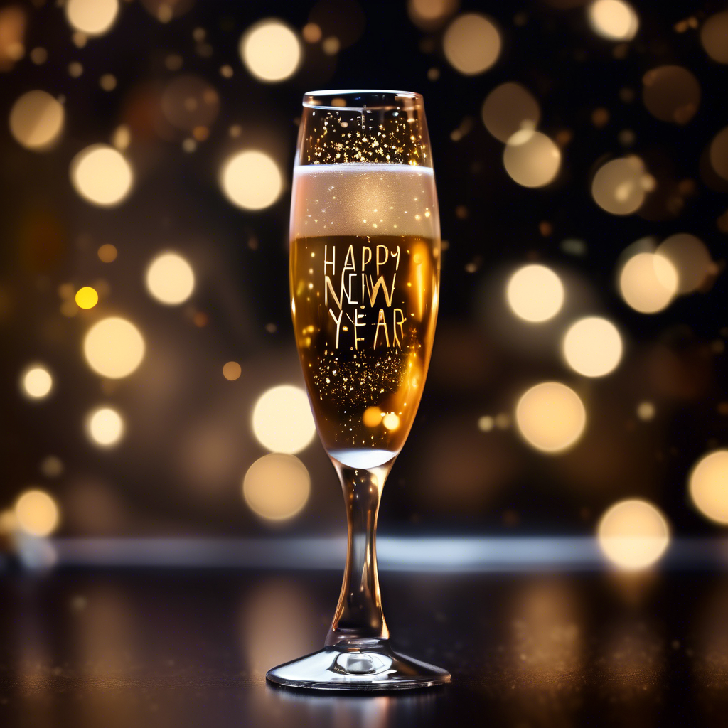 2 Happy New Year Champaign Glass, Sony Alpha α7, ISO1900, volumetric lighting,