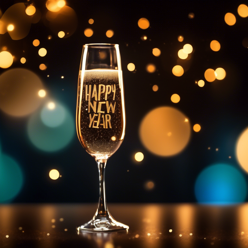 2 Happy New Year Champaign Glass, Sony Alpha α7, ISO1900, volumetric lighting,