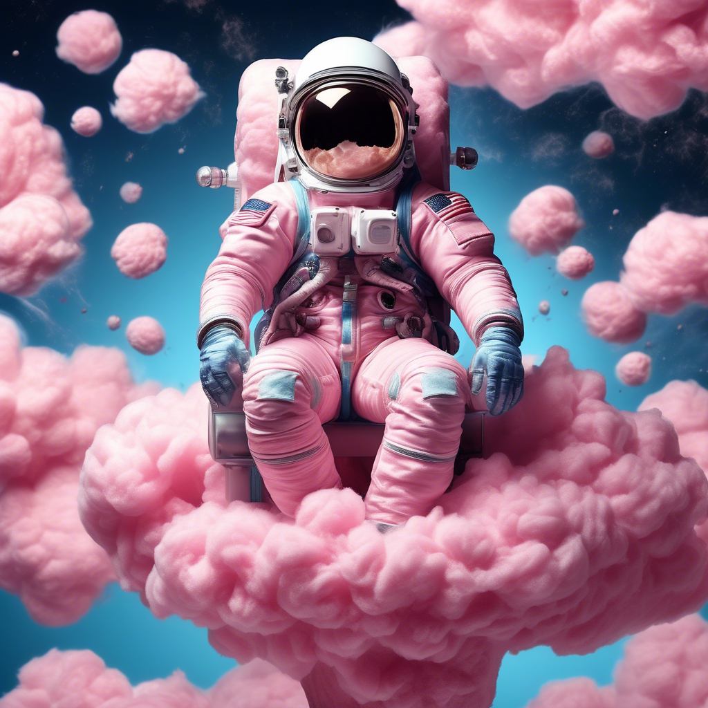 astronaut sitting on a cotton candy, the photo must be real