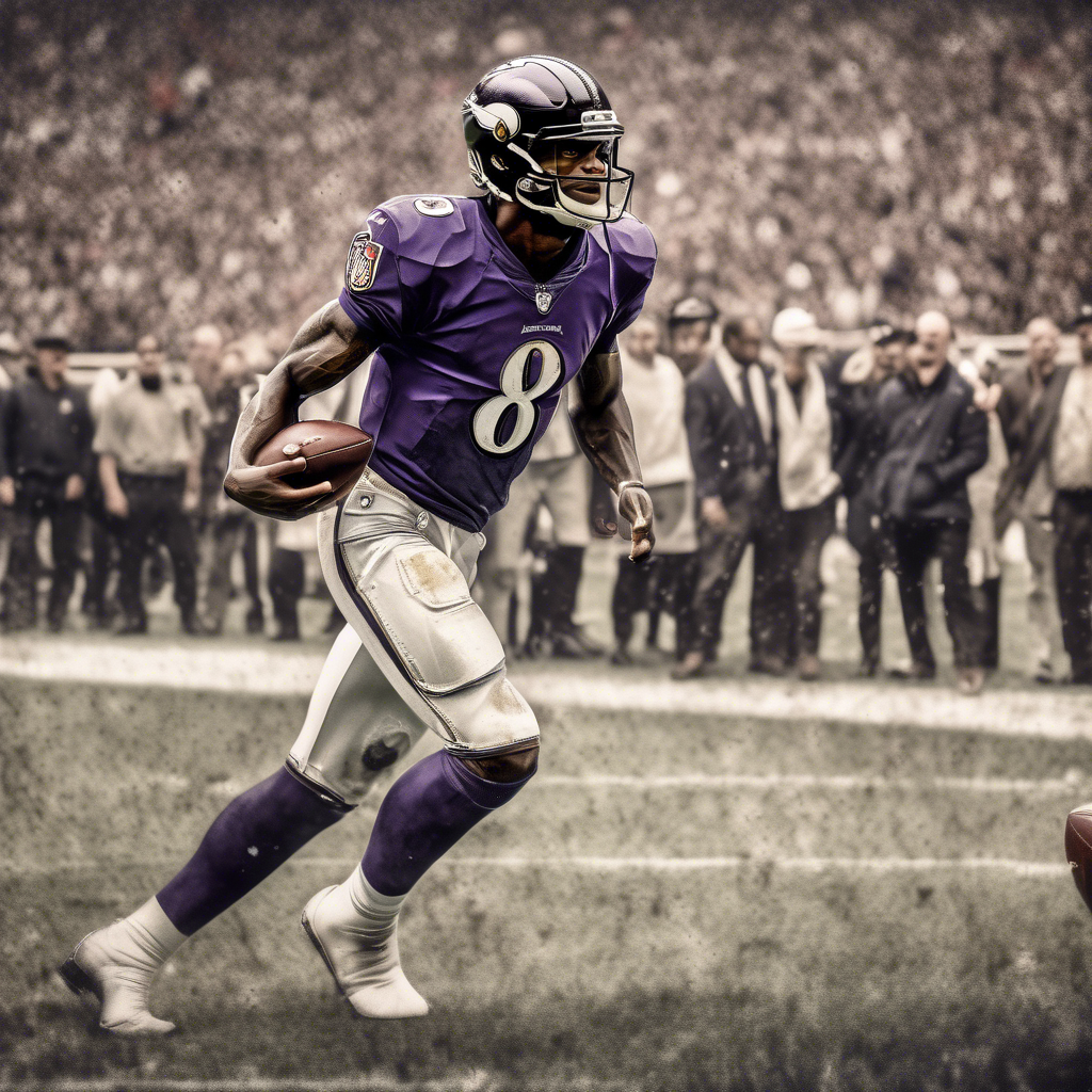 nfl player lamar jackson jersey #8 winning the superbowl championship throwing a long hail mary