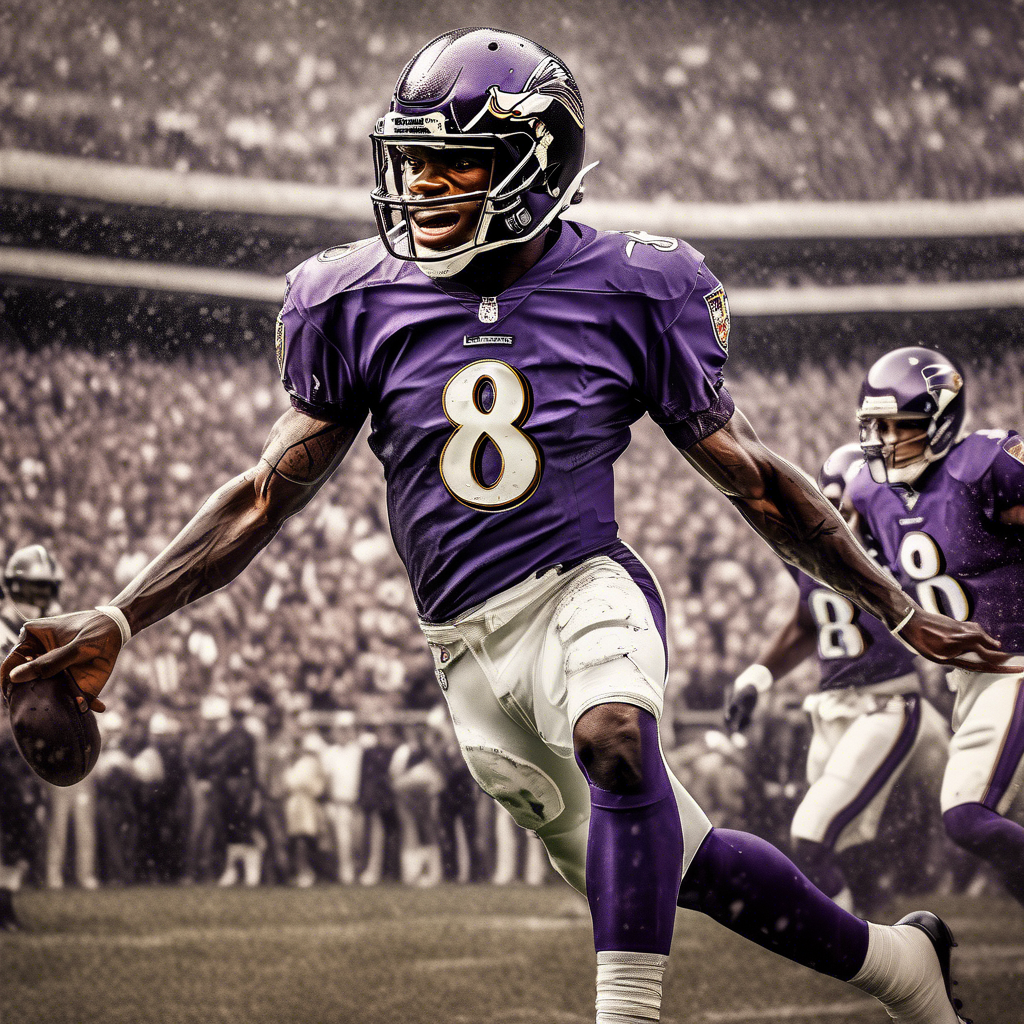 nfl player lamar jackson jersey #8 winning the superbowl championship throwing a long hail mary