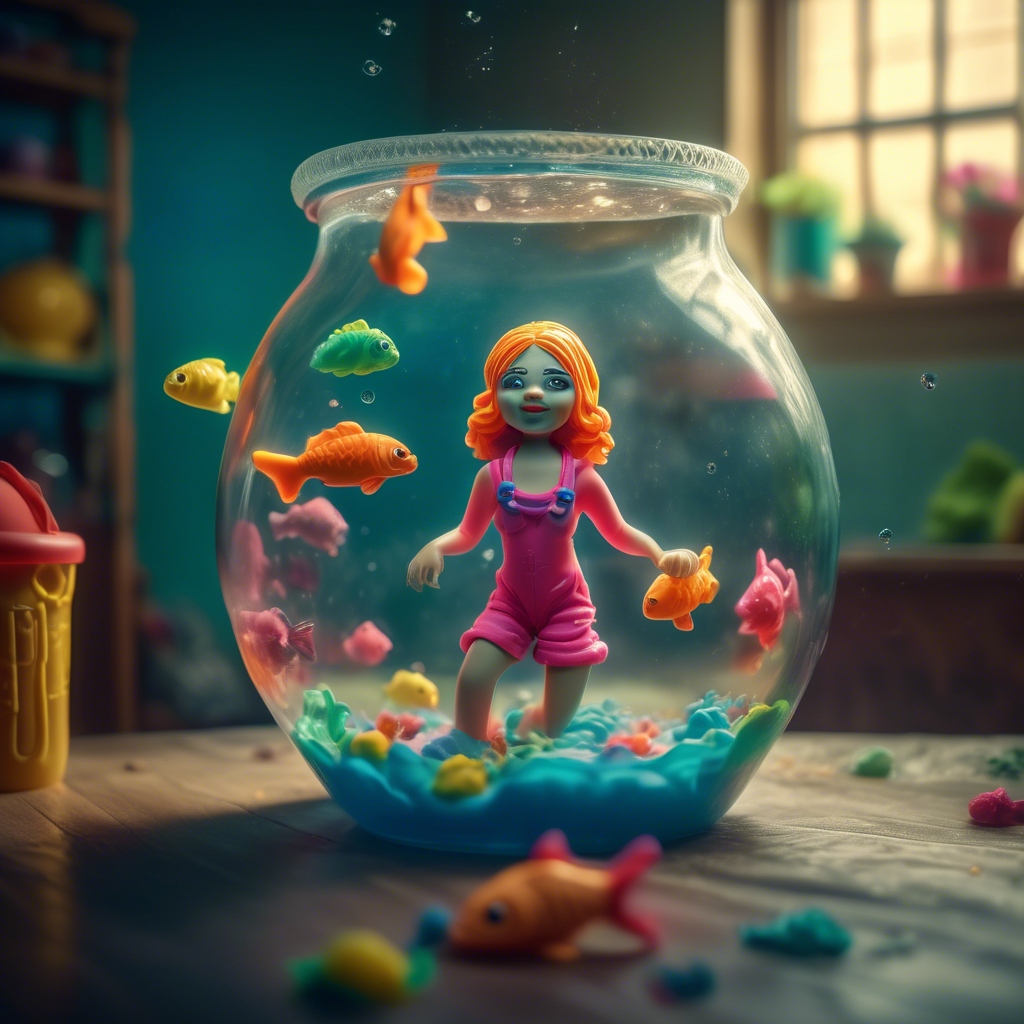 girl swimming in a fishbowl hyperrealistic, full body, detailed clothing, highly detailed, cinematic lighting, stunningly beautiful, intricate, sharp focus, f/1. 8, 85mm, (centered image composition), (professionally color graded), ((bright soft diffused light)), volumetric fog, trending on instagram, trending on tumblr, HDR 4K, 8K