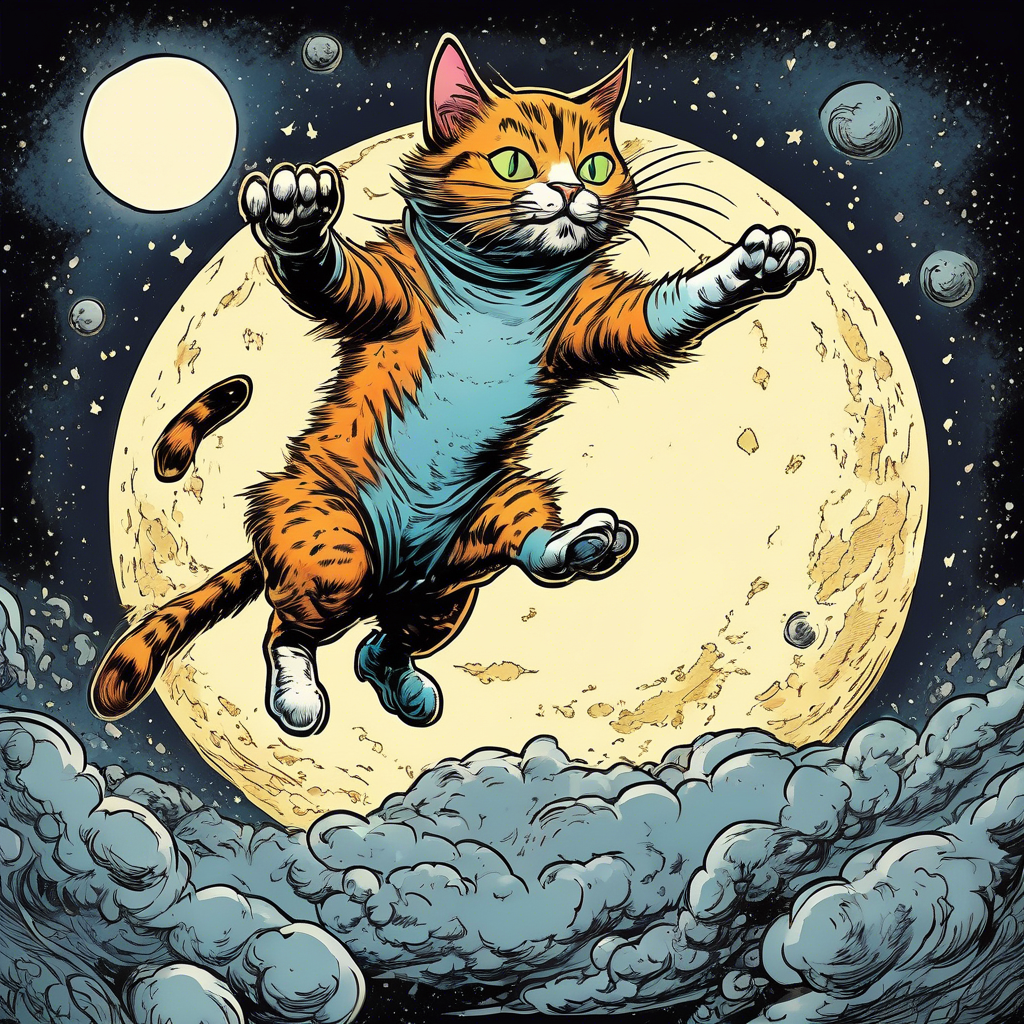 cat jumping into the moon
