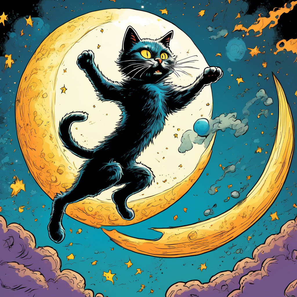 cat jumping into the moon