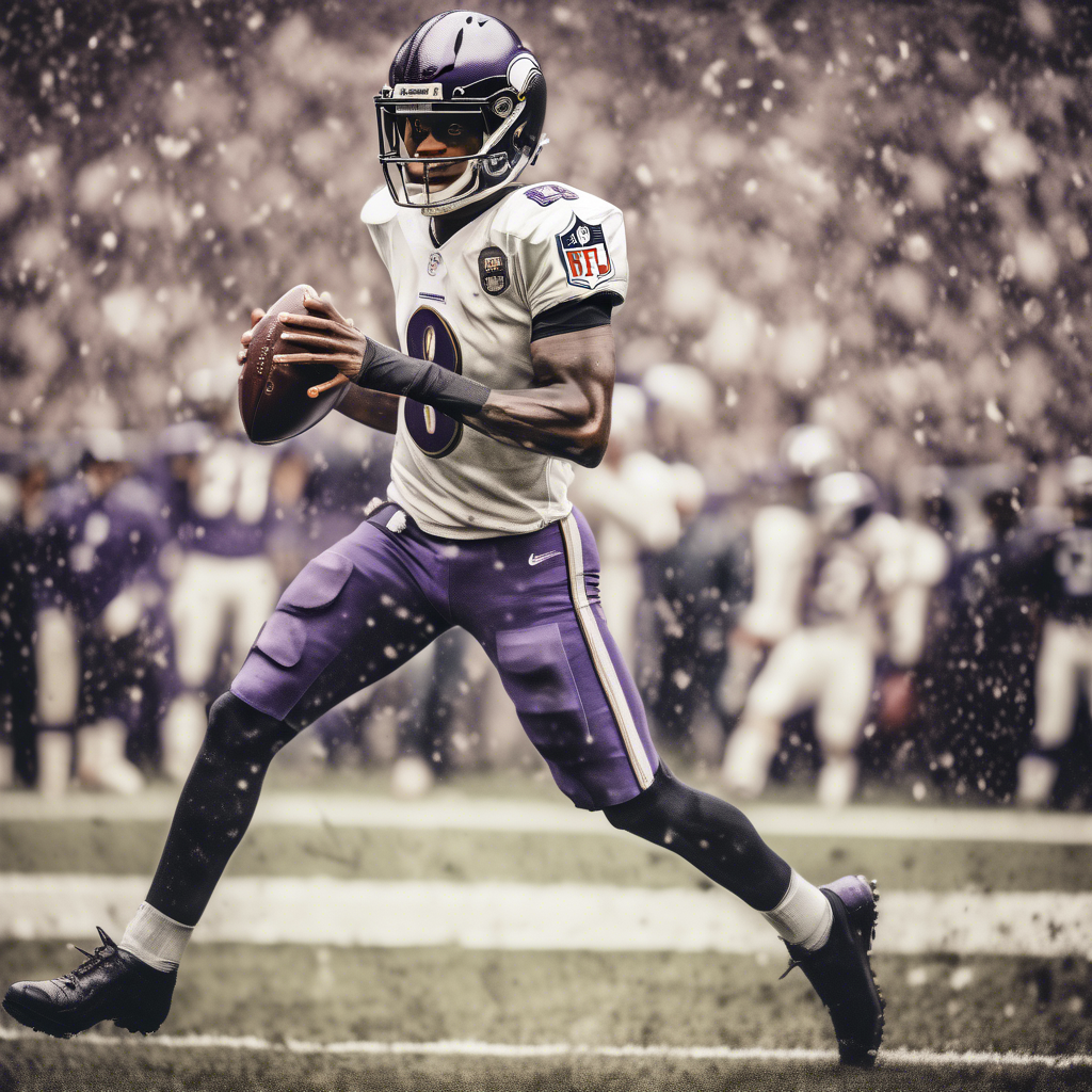 nfl player lamar jackson jersey #8 winning the superbowl championship throwing a long hail mary