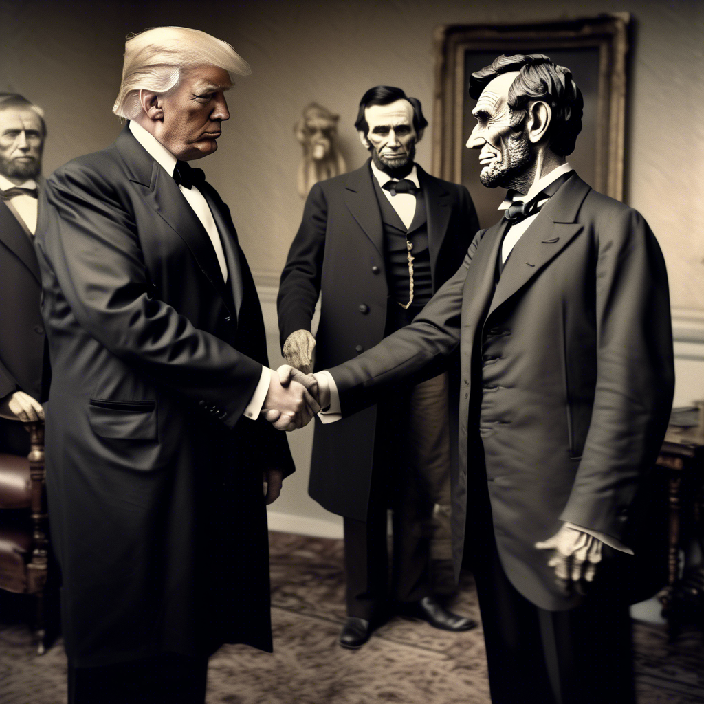 donald trump shaking hands with abraham lincoln 8k