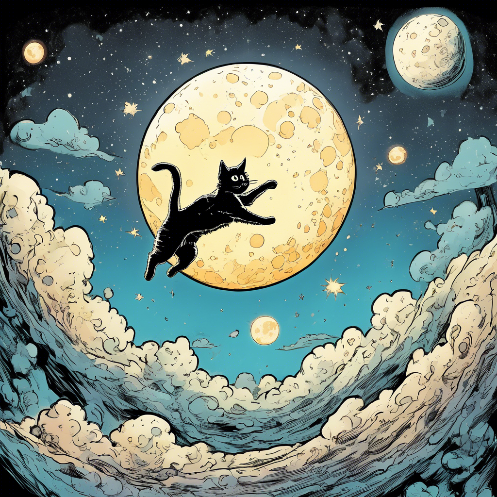 cat jumping into the moon
