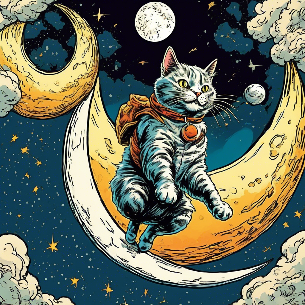 cat jumping into the moon