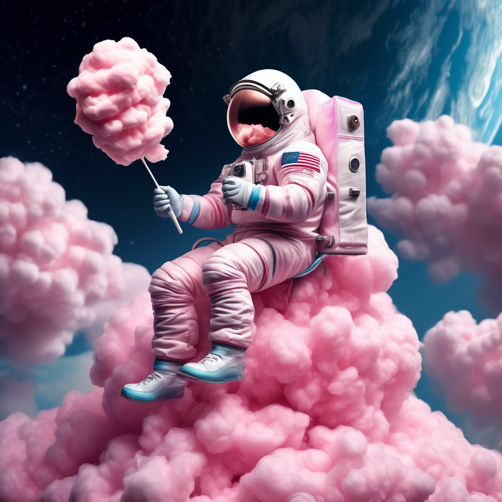 astronaut sitting on a cotton candy, the photo must be real
