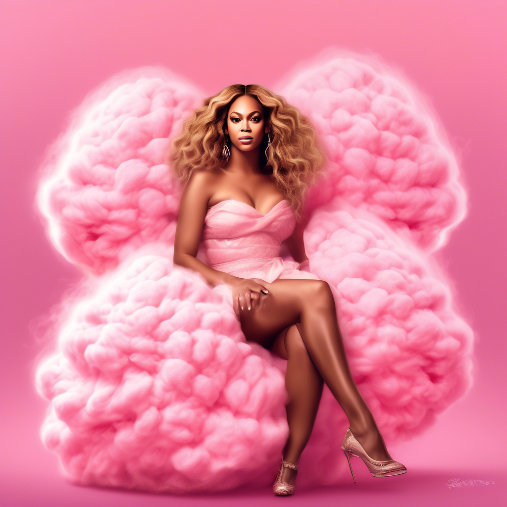 Beyonce sitting on a cotton candy, the photo must be real
