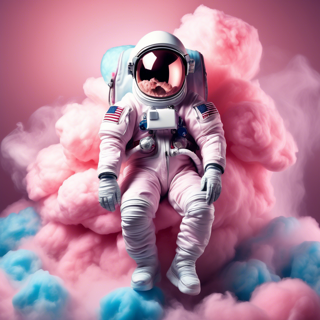 astronaut sitting on a cotton candy, the photo must be real