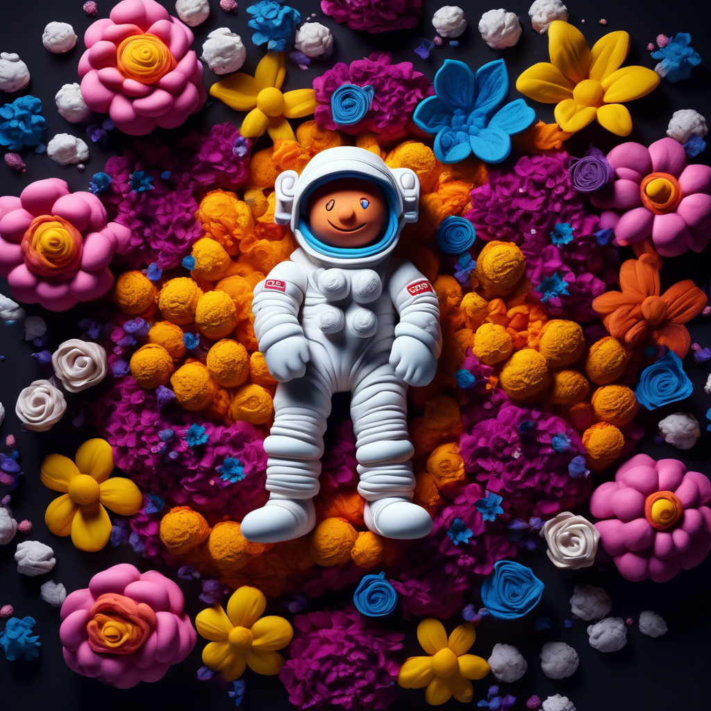 astronaut laying in flowers, top view, cinematic, dark light, beautiful colors, detailled, 4k