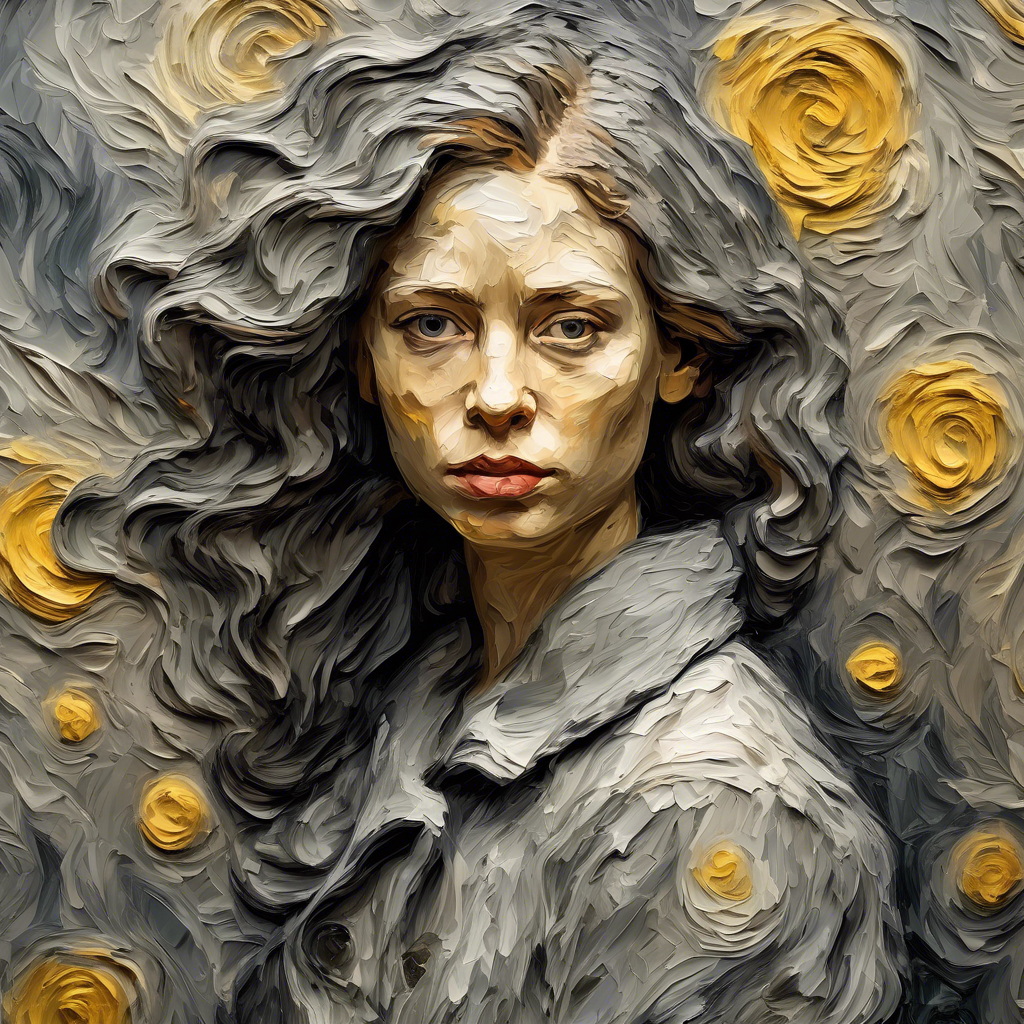 Fusion between Grisaille and Thick impasto, Stunning Portrait art in the style of van gogh