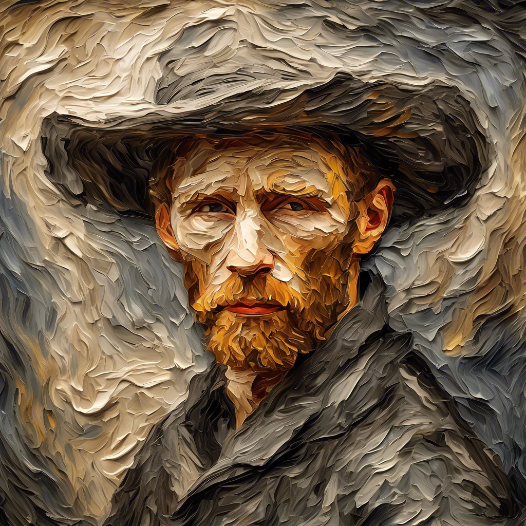Fusion between Grisaille and Thick impasto, Stunning Portrait art in the style of van gogh