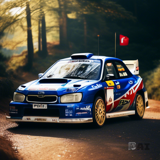 1997 subaru impreza wrc with corsican flag on the roof.