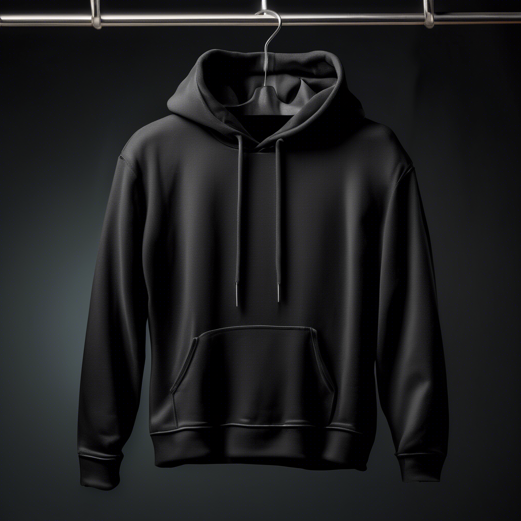 black hoodie on hanger