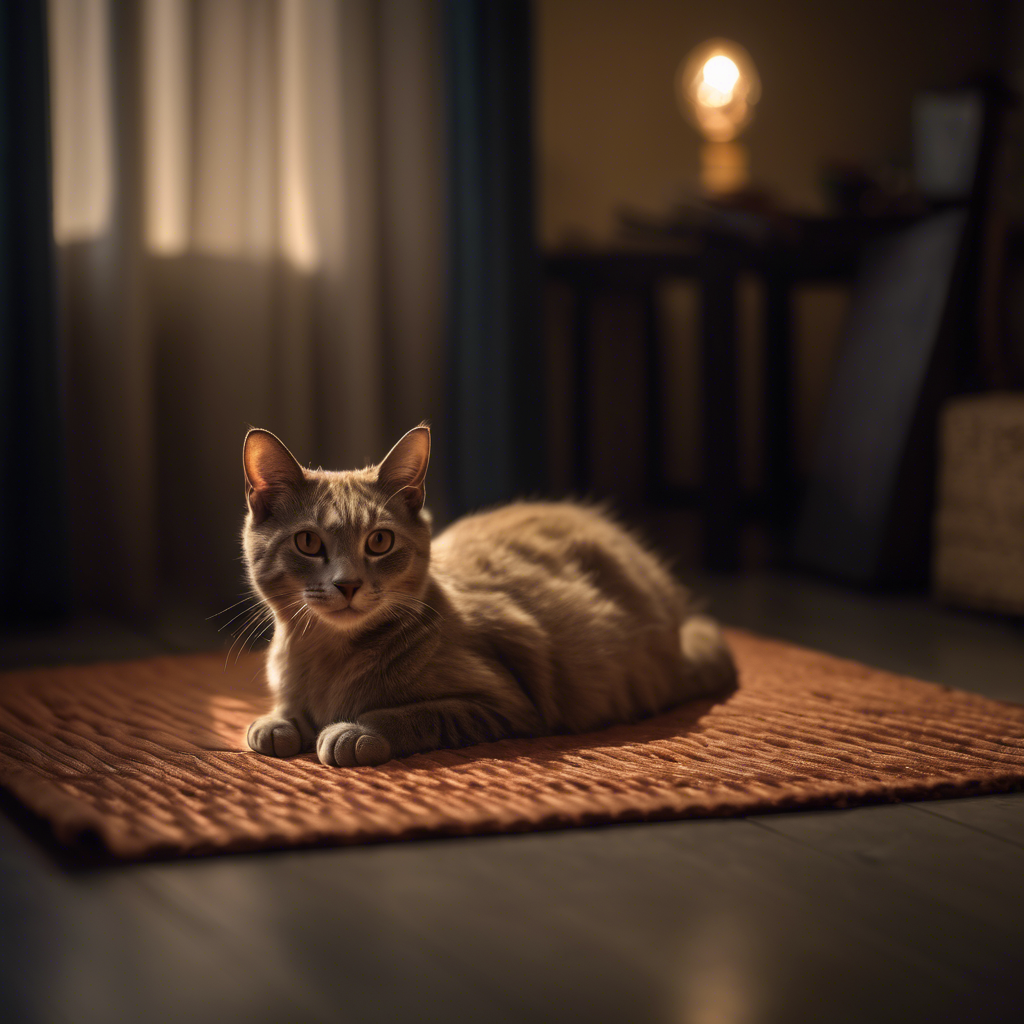 a cat on a mat, Sony Alpha α7, ISO1900, volumetric lighting,