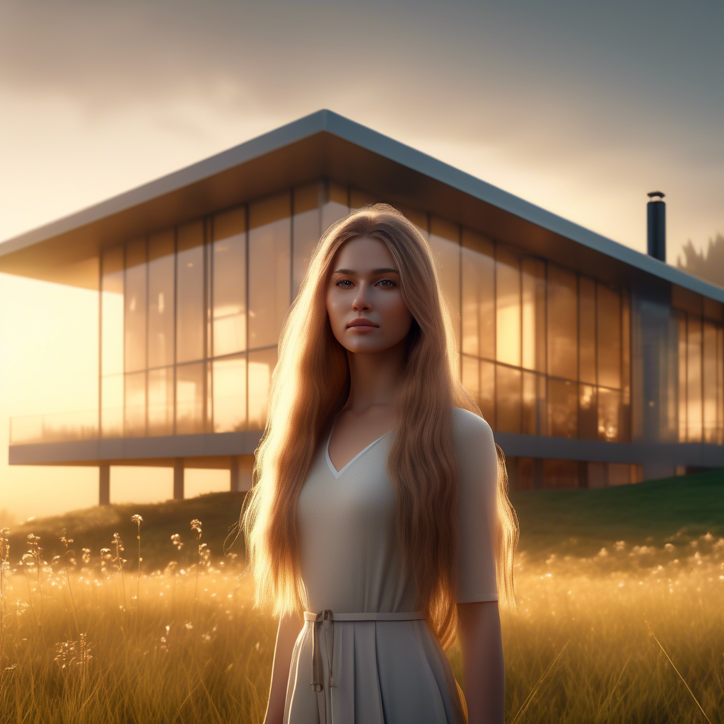 A beautiful girl with long flowing hair, standing in a meadow during golden hour, the sunlight softly illuminating her face, captured with a 4K ultra-wide lens, shallow depth of field, and cinematic color grading. A modern glass house with sleek architecture, sitting atop a misty hill during early morning, captured in 4K with dramatic lighting and a wide-angle lens. A cat and dog lying side by side on a green lawn, with colorful flowers in the background, captured in 8K using a macro lens for detailed fur textures.