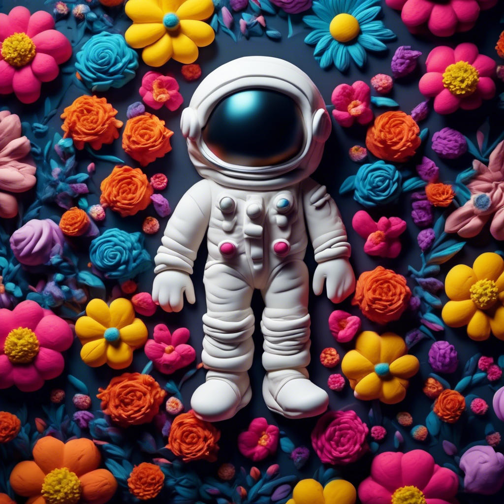 astronaut laying in flowers, top view, cinematic, dark light, beautiful colors, detailled, 4k