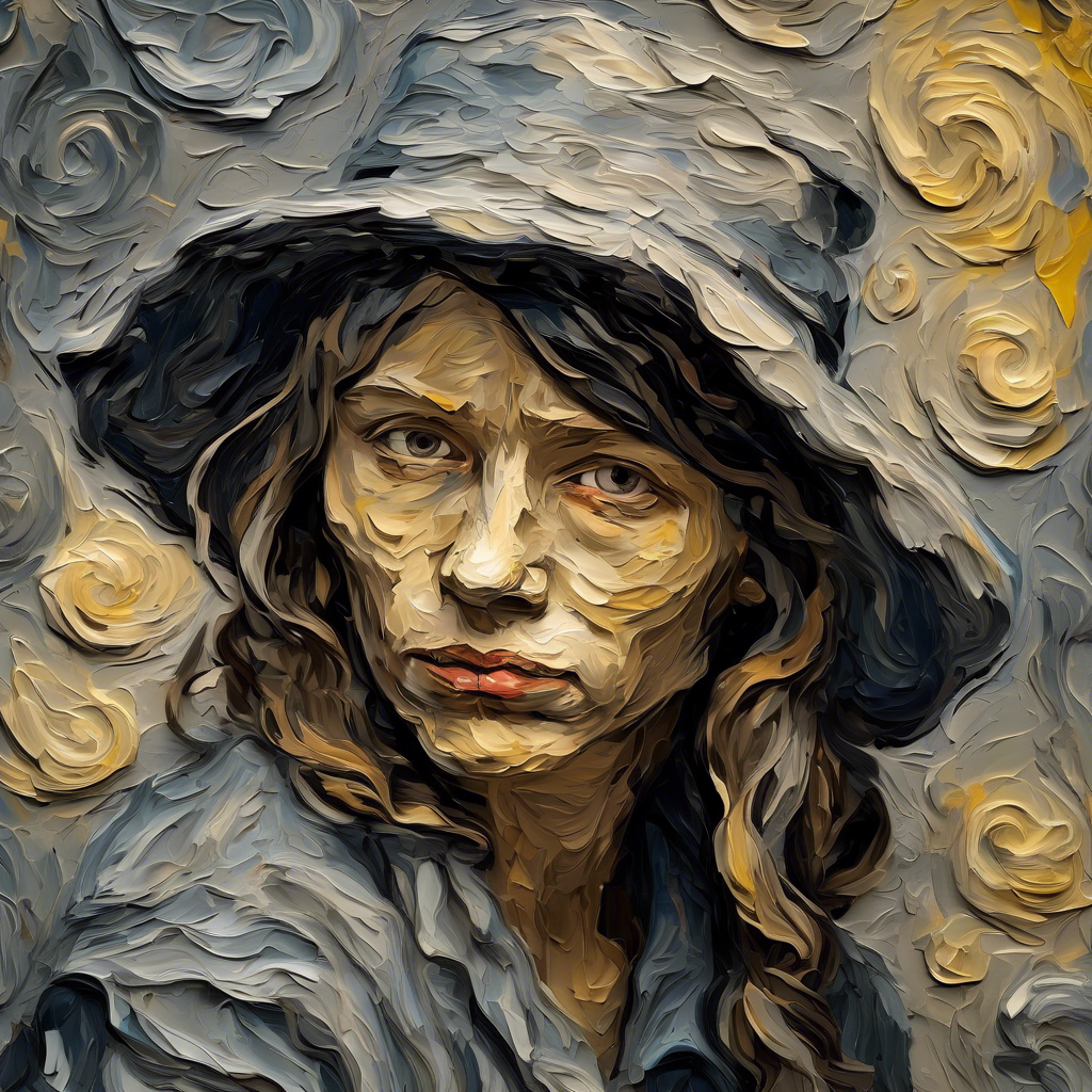 Fusion between Grisaille and Thick impasto, Stunning Portrait art in the style of van gogh