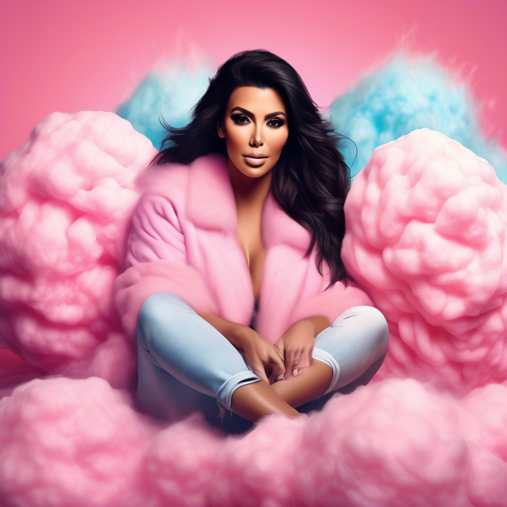 Kim Kardashian sitting on a cotton candy, the photo must be real