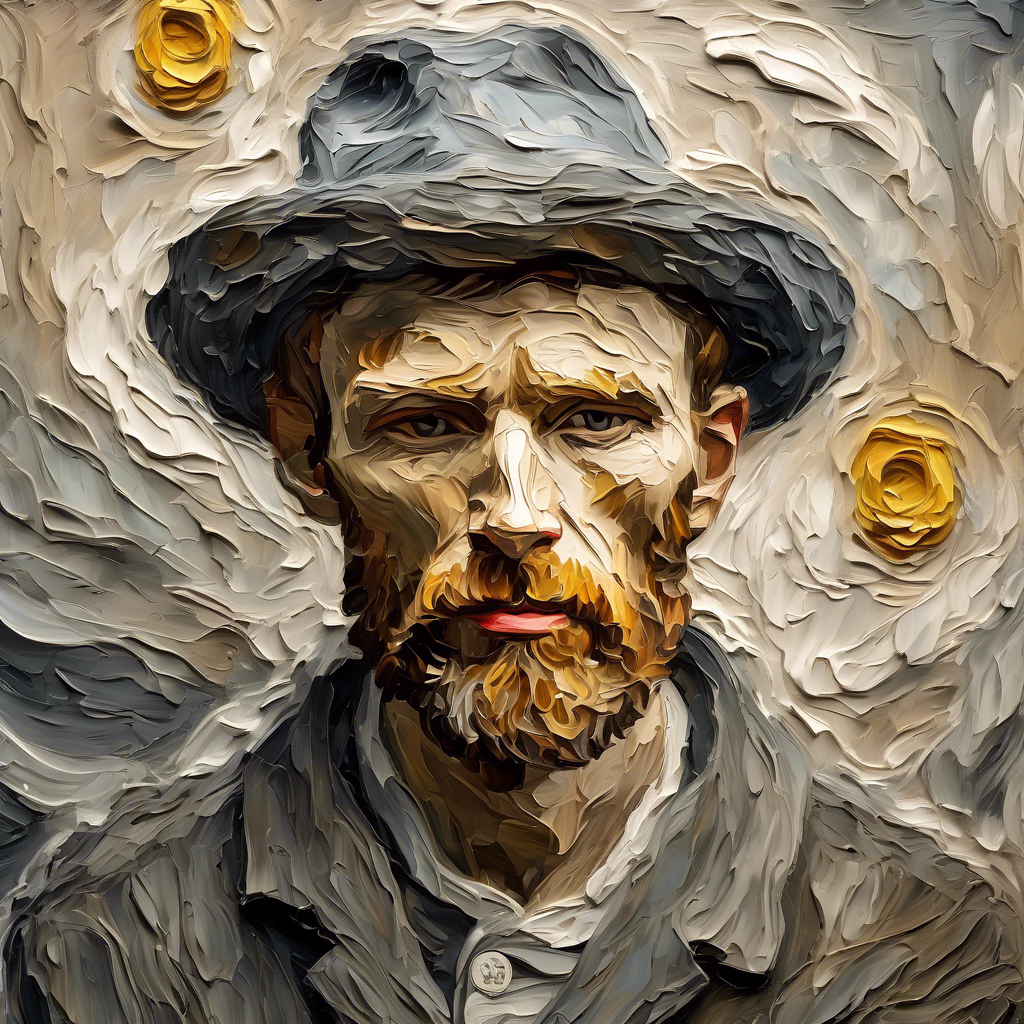 Fusion between Grisaille and Thick impasto, Stunning Portrait art in the style of van gogh