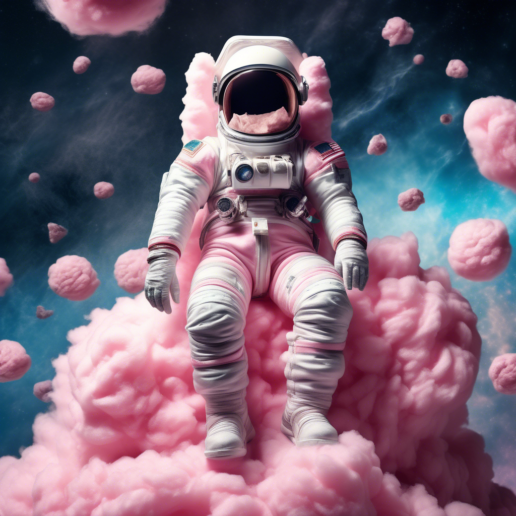 astronaut sitting on a cotton candy, the photo must be real
